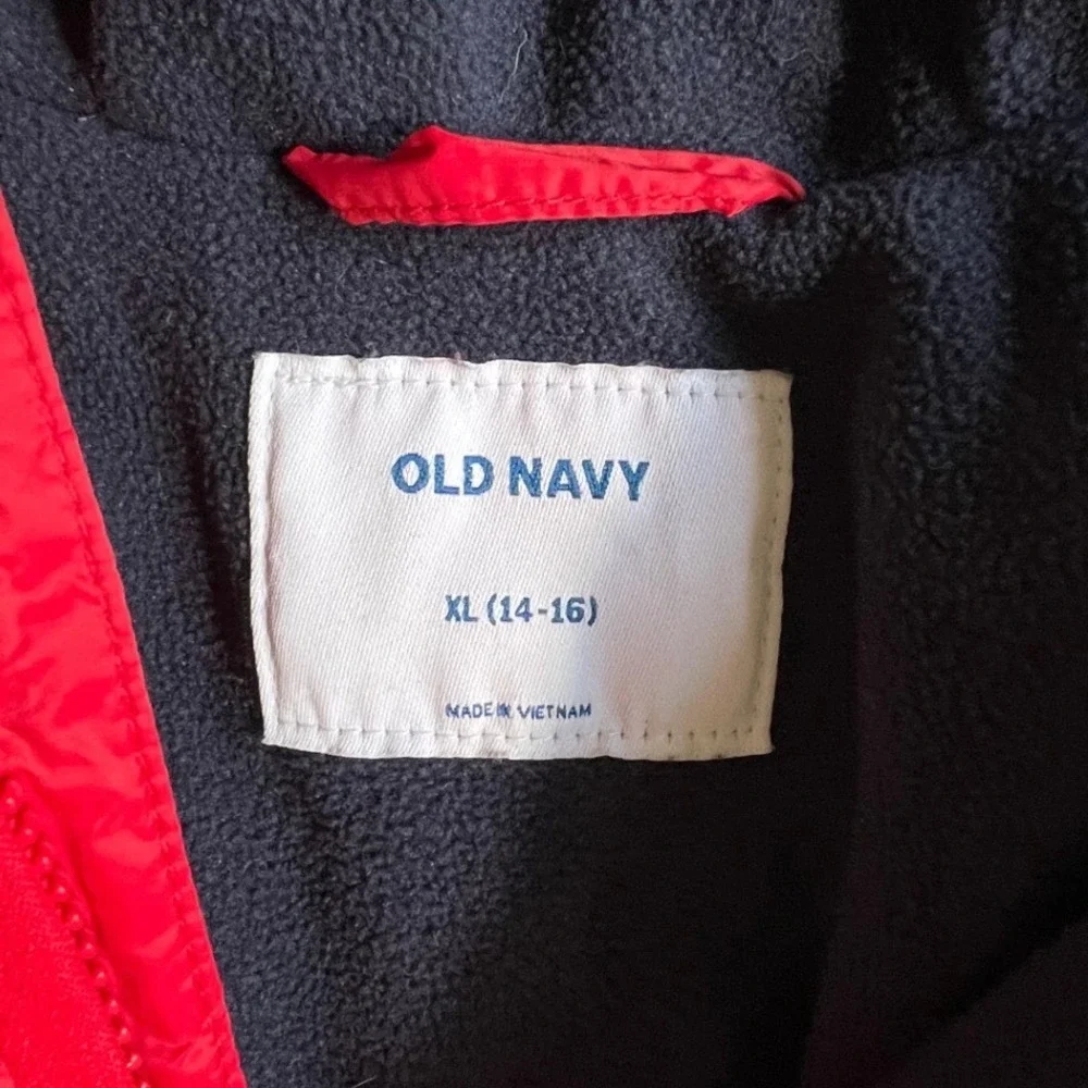 Old Navy Hooded Jacket Kids XL 14-16 Red Fleece Lined Windbreaker Full Zip